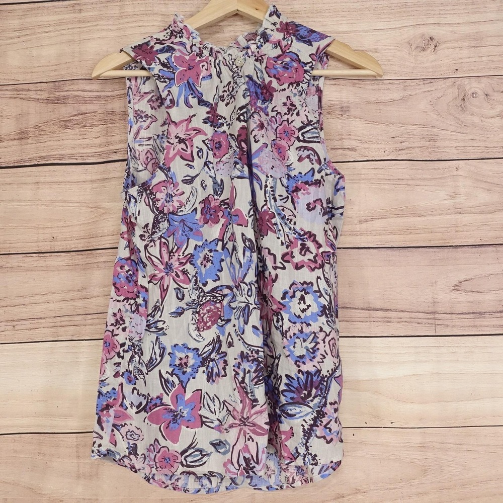 SONOMA Goods For Life Blouse Womens M Multicolor Floral High Neck Sleeveless Top